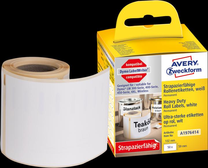 Productafbeelding Avery Duurzame rollabels, 59 x 102 mm hechten stevig aan moeilijke oppervlakken, wa