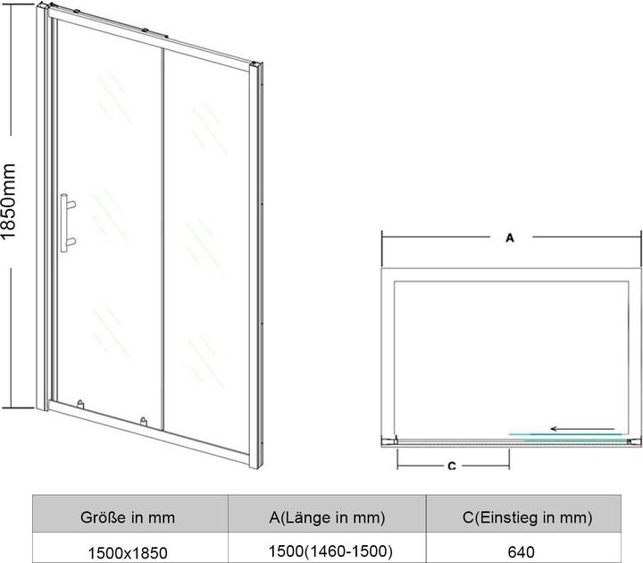 Image du produit SONNI Duschabtrennung Nischentr Duschtren 150 x 185cm Duschtr Glas ESG 5mm (170 cm, 185 cm)
