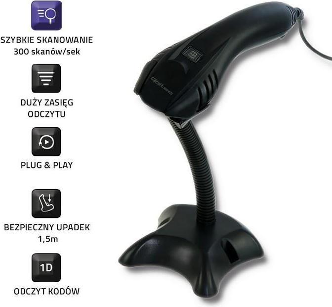 Actual product image Qoltec 50861 Wired Laser Barcode Scanner 1D (1D barcodes)