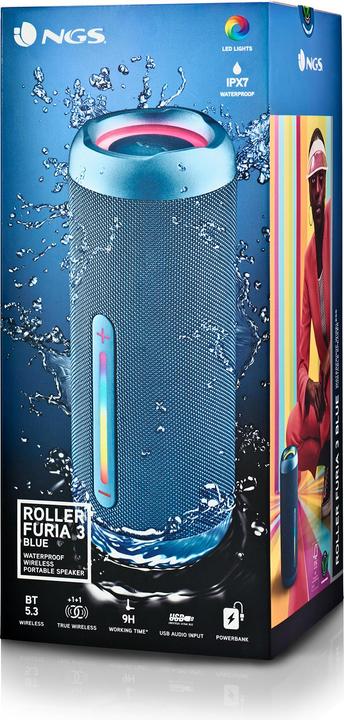Actual product image NGS Enceinte Nomade Bluetooth Roller Furia 3 (Bleu) (9 h, Rechargeable battery operated)
