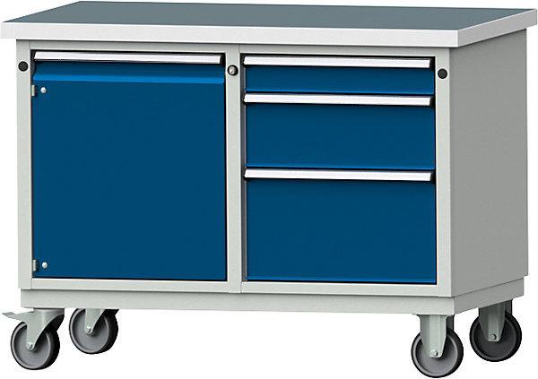 Actual product image Anke Compact workbench, WxD 1140 x 650 mm, 1 cupboard, 3 drawers, mobile, universal (114 cm, 65 cm)