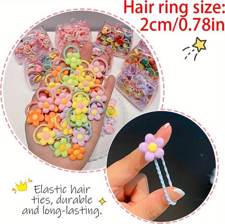 Actual product image Activity Board 20Pcs Sweet Style Harz Haargummis Set für Jugendliche, gemischte Farbe Pflanze Muster, sortierte