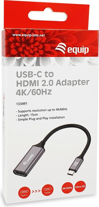 Produktbild equip Adapter USB-C -> HDMI 2.0 4K60Hz 0.15m gr (HDMI, 15 cm)