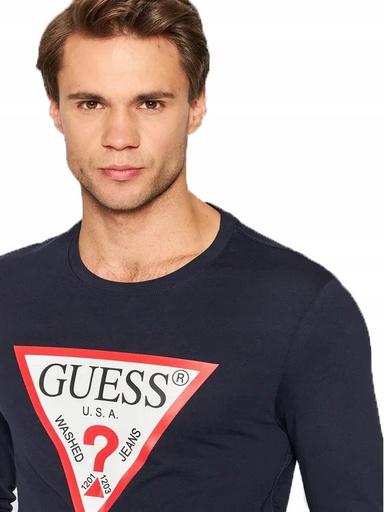 Actual product image Guess Men's CN LS ORIGINAL Logo Shirt, Navy/White/Red/Black, XL (XL)