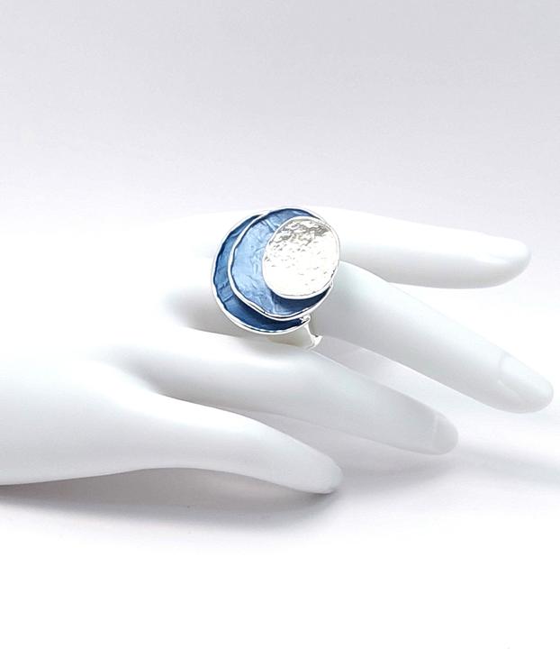 Signé Signè Ring Damenring elastisch silberfarben rhodiniert One Size Blautöne No.21 (18, 19, 20, 21)