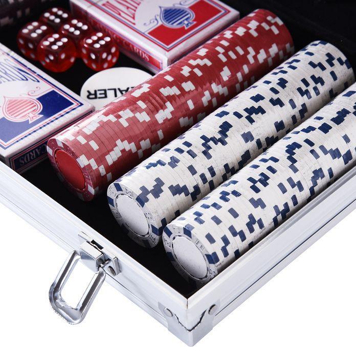 Immagine prodotto Swisshandel24 Valigetta da poker Set da poker 300 fiches 2x pacchetto di carte 5x dadi 1x valigetta in alluminio