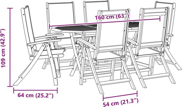 Produktbild VidaXL Gartenmöbel Essgruppe Gartengarnitur 7-tlg. Massivholz Akazie Textilene (160 cm)