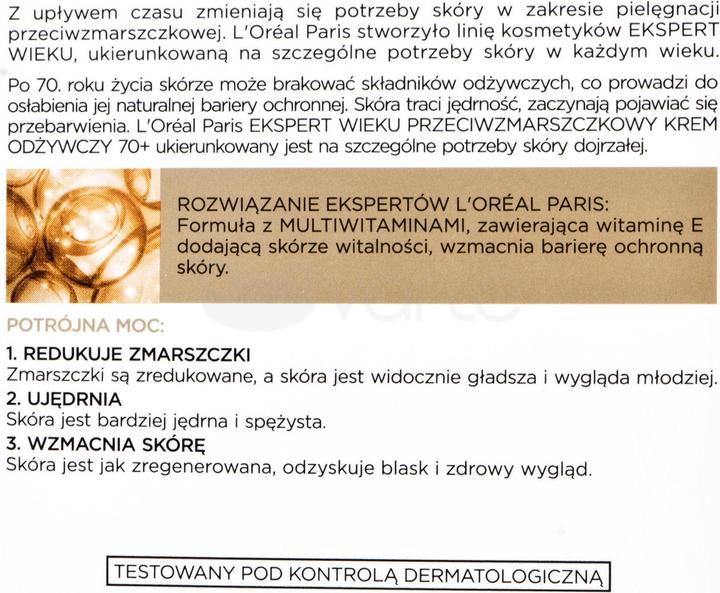 Image du produit L'Oréal Paris L'Oréal Age Specialist Expert Age 70+ crème de nuit 50ml (50 ml, Crème de nuit)