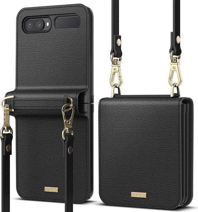 Actual product image Ringke Folio Signature Genuine Leather Case with Flap and Straps for Samsung Galaxy Z Flip Black (FOSG0001) (Samsung Galaxy Z Flip)