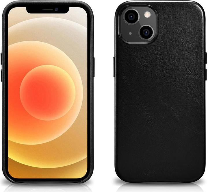 Image du produit iCarer Etui en cuir huilé recouvert de cuir véritable pour iPhone 13 noir (Compatible avec MagSafe) (Apple iPhone 13)
