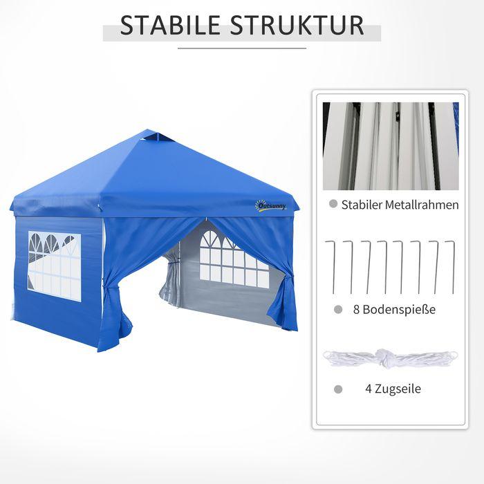 Immagine prodotto Swisshandel24 Gazebo pieghevole 3x3m 4 pareti laterali inclusi i picchetti e le corde di trasporto in metallo (300 cm, 300 cm)