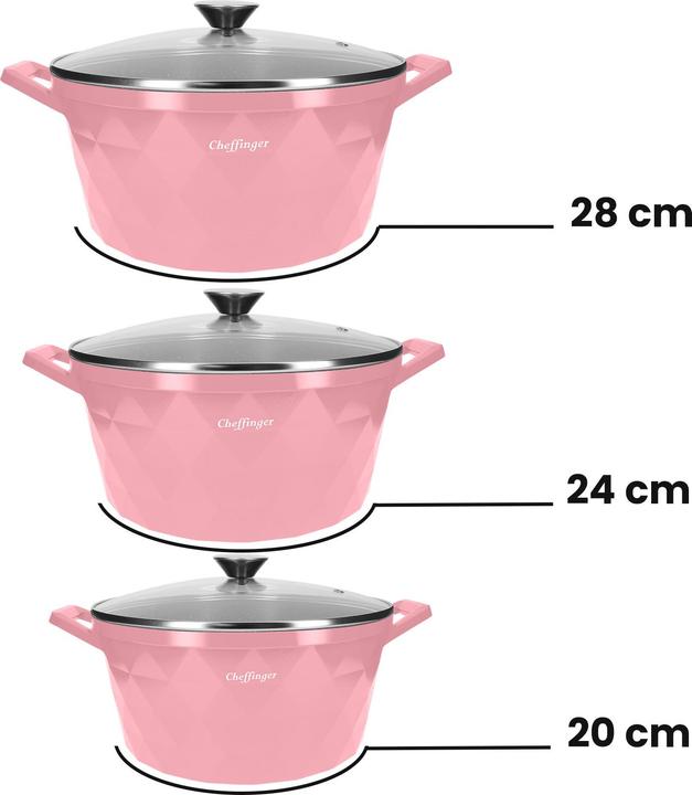 Produktbild Cheffinger 3 Kochtöpfe 20/24/28cm Diamantmuster (28 cm, Römertopf)