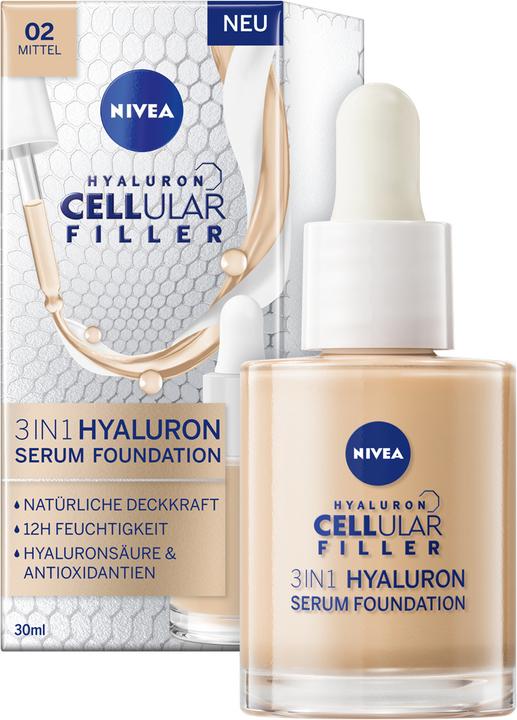 Produktbild NIVEA Hyaluron Cellular Filler 3in1 Serum Foundation mittel (30ml) (02)