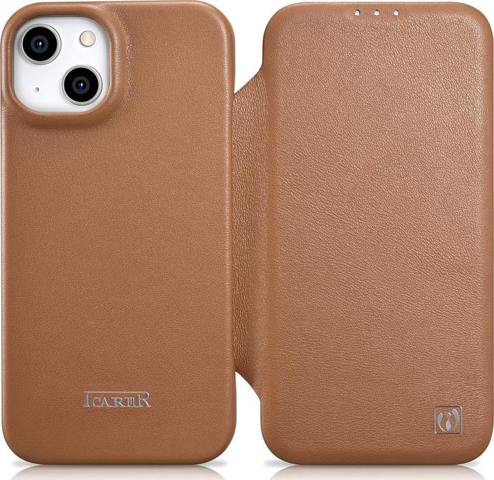 Immagine prodotto iCarer CE Premium Leather Folio Case iPhone 14 Plus Magnetic Flip Leather Folio Case MagSafe Brown ( (Apple iPhone 14 Plus)