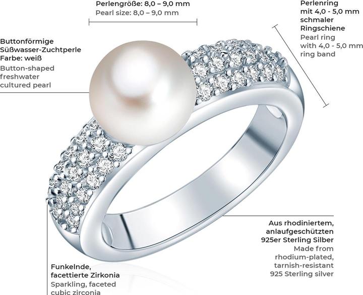 Immagine prodotto Valero Pearls Donna Argento Cubic Zirconia Perle d'acqua dolce coltivate - 3848 (64, 925 Argento)