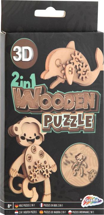 Actual product image Grafix 2-in-1 Wooden Kit 3D Puzzle - Dolphin and Monkey (1 pieces)