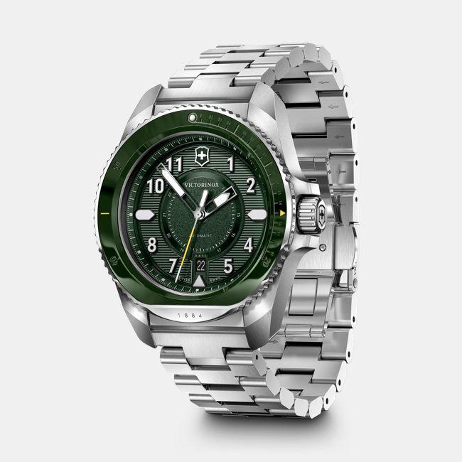 Produktbild Victorinox Journey 1884 Automatic Three hands Steel & Ceramic, Mechanische Uhr, 43 mm, Ziffernblatt Grün, Edels (43 mm)