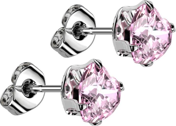 Produktbild Star Piercing Ohrstecker silber mit Herzkristall pink (Chirurgenstahl 316L, ohne Messing)