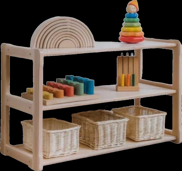 Activity Board Waldorf-Kinderzimmermöbel. Offene Miniregale zur Aufbewahrung von Kindersachen