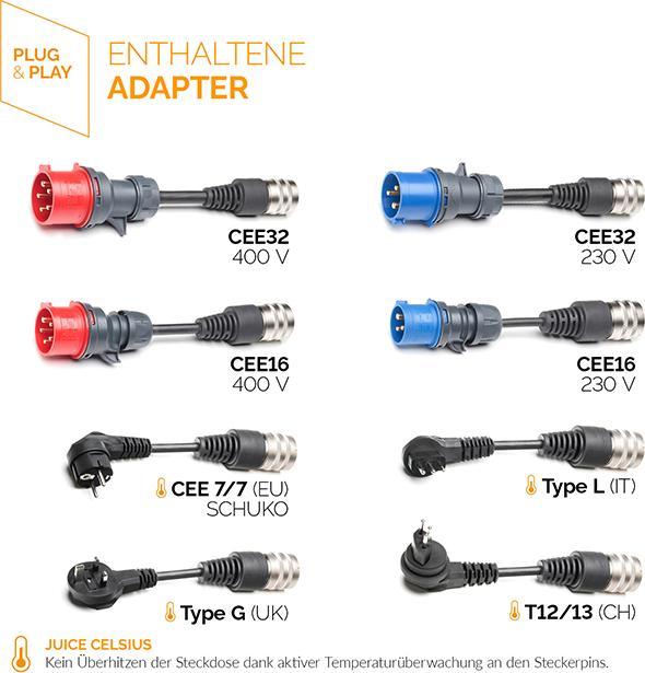 Produktbild Juice Technology Juice Booster 3 air EU Traveller Set (Typ 2, 11 kW, 16 A, CEE 7/7)