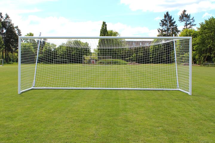 Actual product image Sport-Thieme Stadium large field goal 7,32x2,44m, White, free standing, with free net suspension and SimplyFix