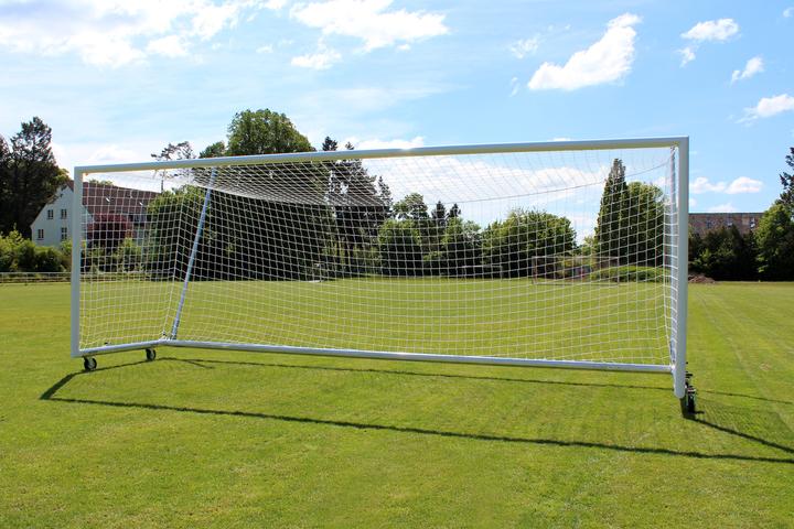 Actual product image Sport-Thieme Stadium large field goal 7,32x2,44m, White, free standing, with free net suspension and SimplyFix