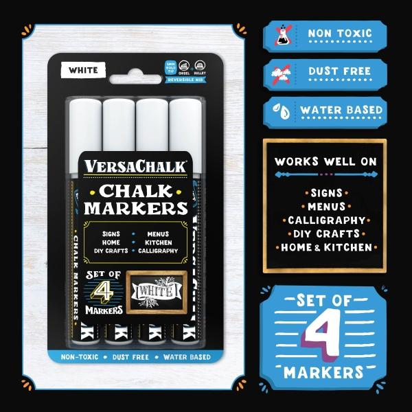 Image du produit VersaChalk - Marqueur blanc pour craie liquide, set de 4 pointes 5mm (Blanc, 5 mm, 4 x)