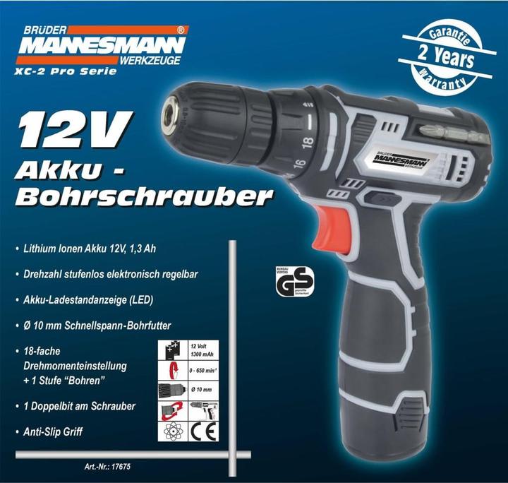 Immagine prodotto Mannesmann Trapano a batteria 12 V (Batteria ricaricabile)