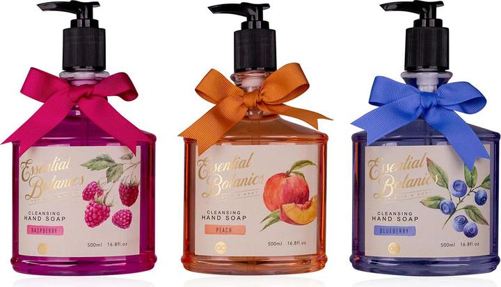 Accentra Handseife ESSENTIAL BOTANICS - FRUITS in Pumpspender, 500ml, 3 Motive/Düfte sortiert: Himbeere/Pfirs (Flüssigseife, 500 ml)