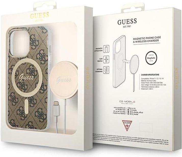 Produktbild Guess Zestaw GUBPP13XH4EACSW Case+ Charger iPhone 13 Pro Max brązowy/brown hard case 4G Print MagSaf (Apple iPhone 13 Pro Max)