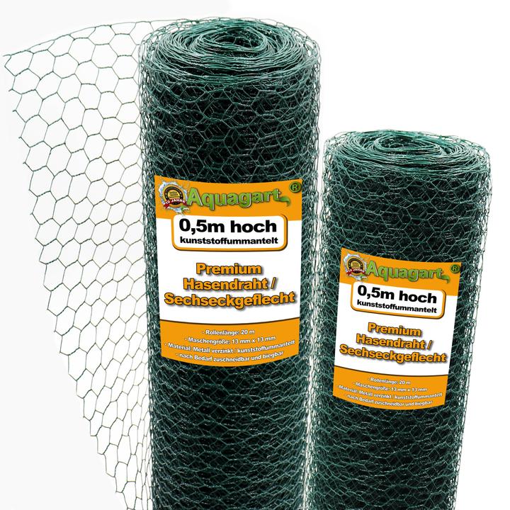Image du produit Aquagart 120m Sechseckgeflecht Hühnerzaun Kaninchendraht Hasengitter grün Hasendraht 50cm