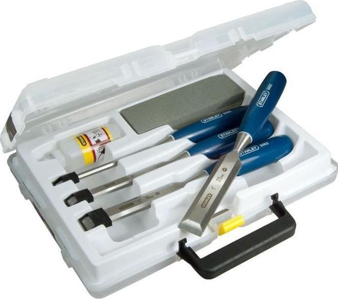 Stanley 5002 Chamfer Edge Chisel Set of 4 & Oilstone (25 mm)