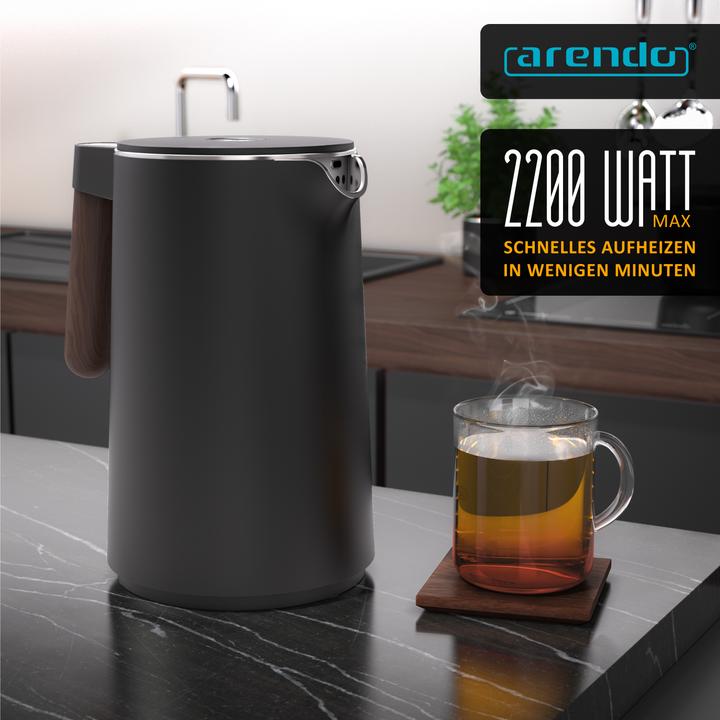 Actual product image Arendo Stainless steel kettle 1.5 L, 2200 W, temperature setting 45°C - 100°C, keep warm function, black (1.50 l)