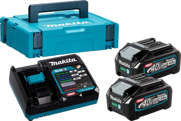 1x MAKPAC taille 1 (395 x 295 x 110 mm), 2x batterie BL4040 (4,0 Ah / 144 Wh), 1x chargeur rapide DC40RA