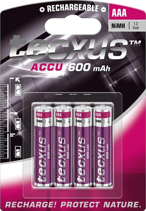 Tecxus AAA (Micro)/HR03 - 600 mAh - Nickel-Metallhydrid Akku (NiMH), 1,2 V (4 Stk., AAA, 600 mAh)