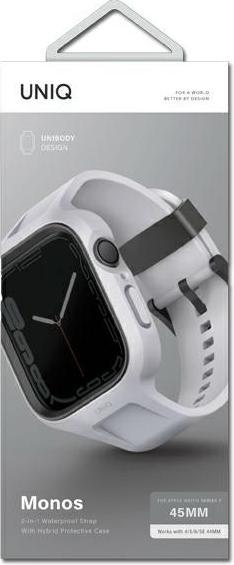 Image du produit Uniq pasek Monos 2in1 Apple Watch Strap + Case Series 4/5/6/7/8/SE/SE2 44/45mm. szary/chalk grey (Matières plastiques, TPU, PC)