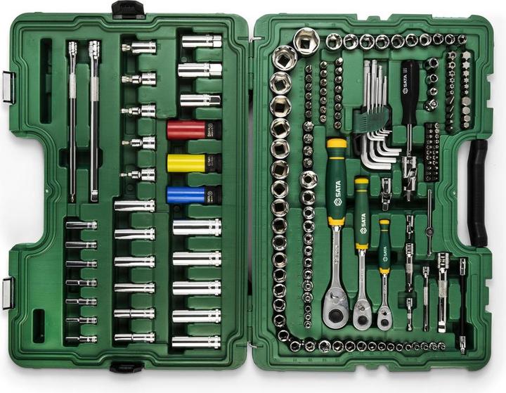 Image du produit SATA 180 pcs. Jeu de clés à douille 6 pans 1/4", 3/8" & 1/2" & clé à cliquet (1/4", 3/8", 1/2")