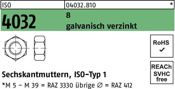 Immagine prodotto Bufab Dado esagonale ISO 4032 M 16 8 elettrozincato (M16)
