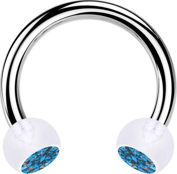 Produktbild Star Piercing Micro Circular Barbell silber mit zwei Kugeln transparent Kristall hellblau (ohne Messing, Bioflex, Chirurgenstahl 316L)