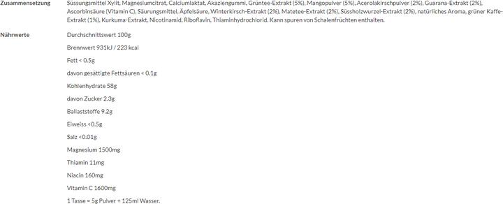 Nährwerte und Zutaten Dr. Jacob's Chi Tea (180 g)