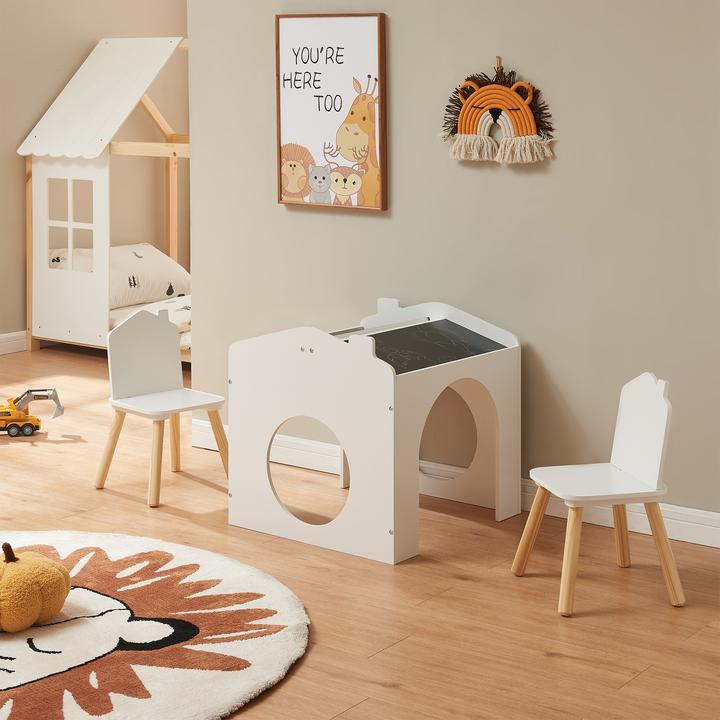 Produktbild En.Casa Zeichentisch für Kinder Romso Kindertischset mit 2 Stühlen Weiss (Kindersitzgruppe)
