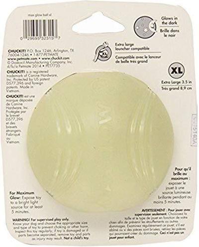 Actual product image Chuckit! CHUCKIT MAX GLOW Glow in the dark 9 cm diameter XL size White (Ball toy dog)