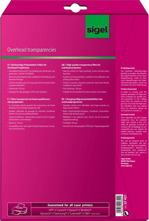 Actual product image Sigel Overhead transparencies (100 g/m², 10 x)