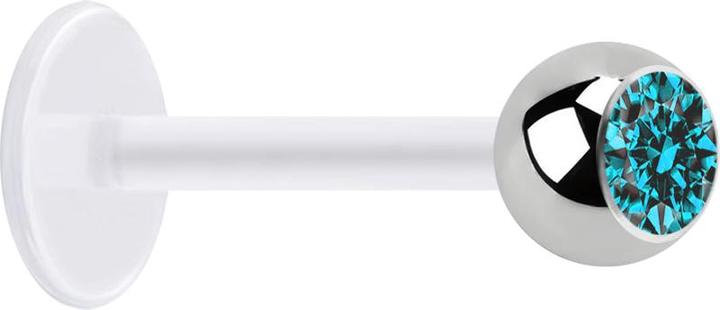 Star Piercing Micro Labret transparent mit Kugel silber und Kristall aqua (ohne Messing, Chirurgenstahl 316L, Bioflex)