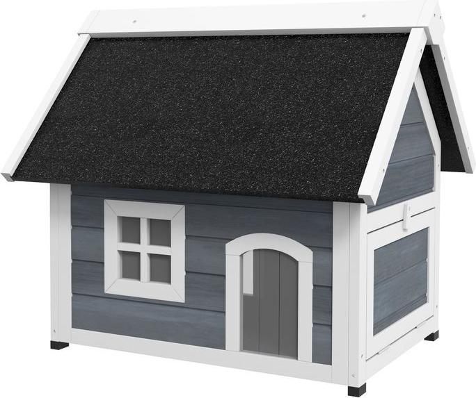 Immagine prodotto Swisshandel24 Katzenhaus Holz, aufklappbar, Wetterfest, mit 3 Türen, Grau (Gatto)