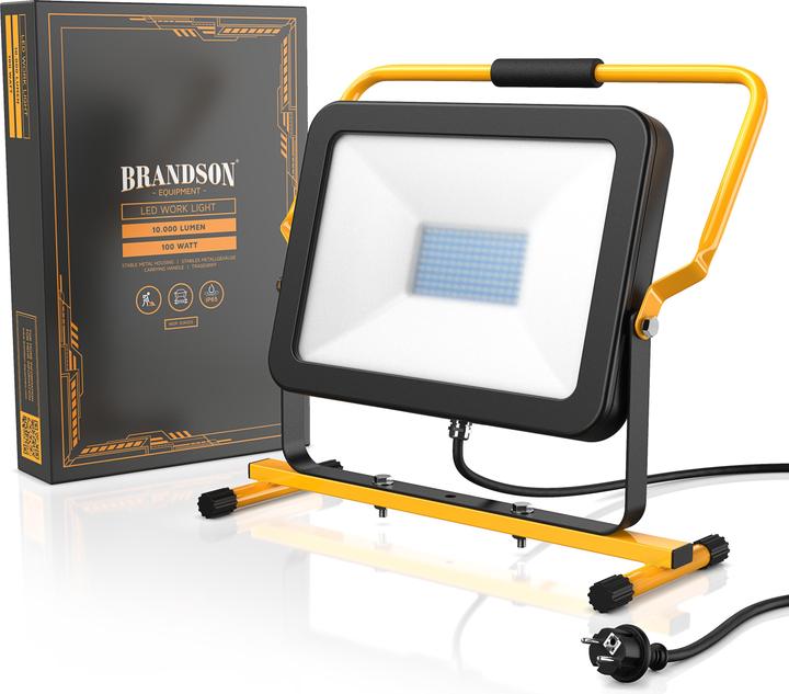Immagine prodotto Brandson Faretto da costruzione, luce da lavoro a LED da 100W, maniglia per il trasporto, 10000 lumen (9500 lm)