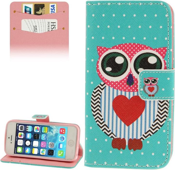 Produktbild König Design Schutzhülle Handytasche (Flip Quer) für Handy Apple iPhone 5 / 5s Eule mit Herz (Apple iPhone 5)