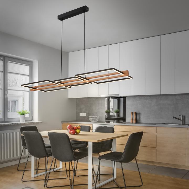 Image du produit Briloner Lampe LED suspendue, noir / bois, LED / 36W