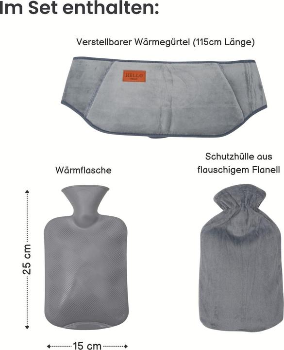 Produktbild Hermex Wärmegürtel- und Wärmflaschen-Set Handwärmer Bauchwärmer Heizflasche (0.60 l)