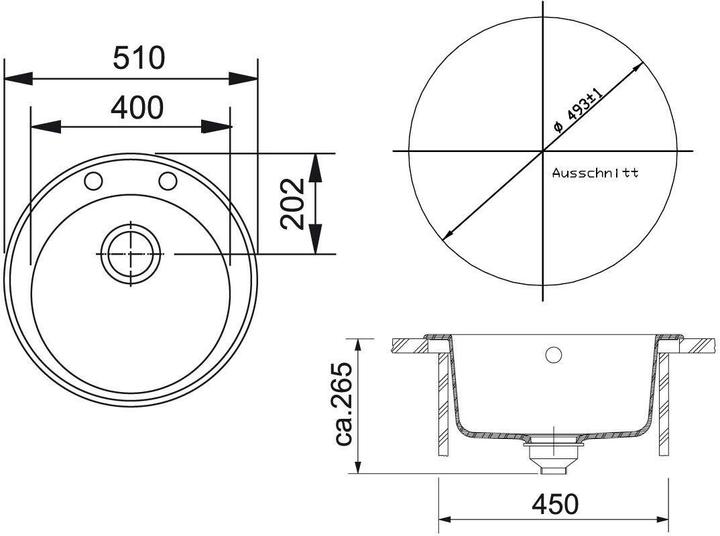 Actual product image Franke Stone washbasin Ronda, ROG 610-41, plug valve, Onyx (Fitted sink, 51 cm, 51 cm)